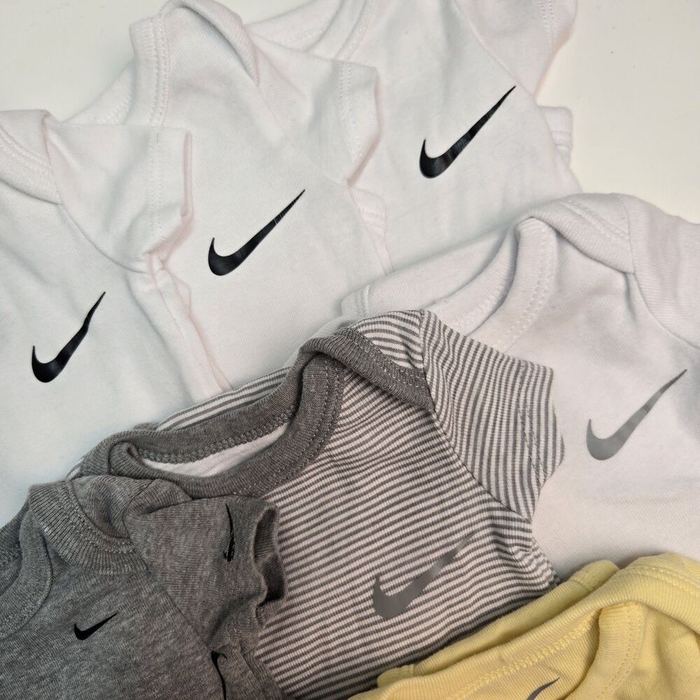Nike Baby Bodysuit Lot 8pc Newborn Swoosh One-Piece Short Sleeve Bundle - Picture 4 of 6